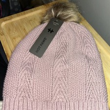Hot Paws Adult Beanie with Fur Pom One Size Nwt PINK