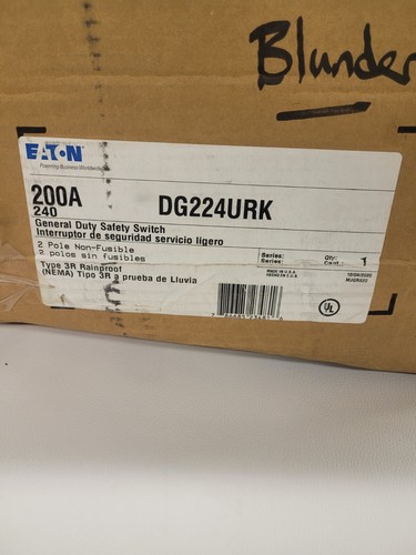 Eaton DG224URK Safety Switch, 200A, 2P, 240V, GD, Non-Fusible, NEMA 3R