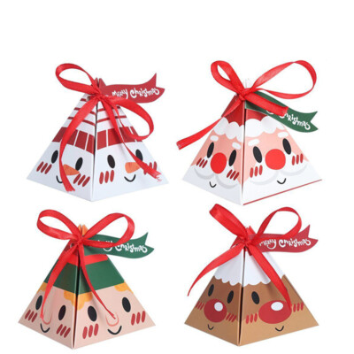 12pcs Christmas Favour Candy Triangle Party Paper Gift Boxes Ribbon Sweets Xmas