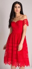 Chi Chi London - Red embroidered 'Maryam' bardot prom dress UK Size 12