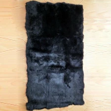 Real Rabbit Fur Throw Blanket Whole Skin Fur Hide Pelts Rug Tanned Leather Black