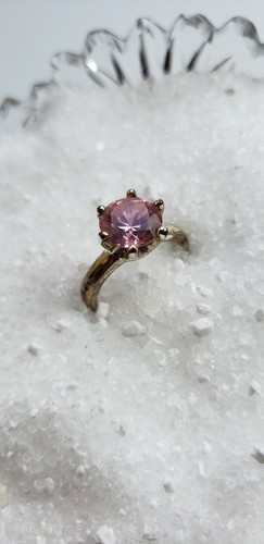 Pink Crystal Solitaire Cocktail Ring Silver Plate Band Size 8.25 Pink Stone Ring - Picture 2 of 8