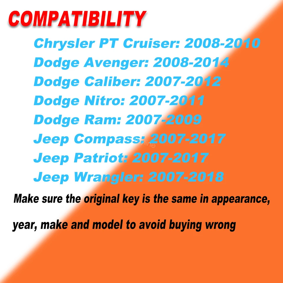 2 Llavero remoto + Kit de herramientas para Dodge Caliber Nitro Ram Jeep Wrangler Patriot Foto 2 de 4