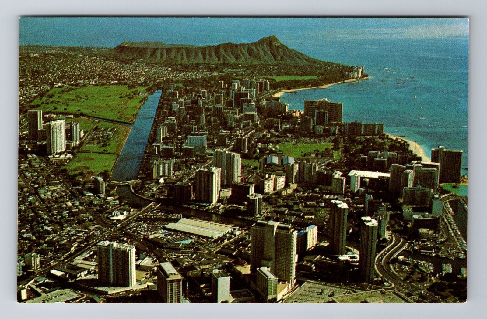 Waikiki HI-Hawaii, Aerial View, Diamond Head, Antique, Vintage Postcard