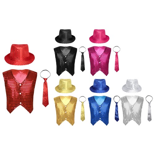 Kids Boys Waistcoat Costume Jacket Fit Vest Performance Streetwear Shirt Shiny - Picture 2 of 48