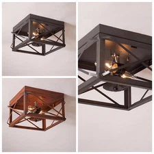 Double Ceiling Light With Folded Bars, No Glass, in 3 Colors. Country Lighting