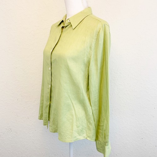 Laura Ashley Damen Medium 100% Leinen Button Down Bluse einfarbig grün - Bild 3 von 4