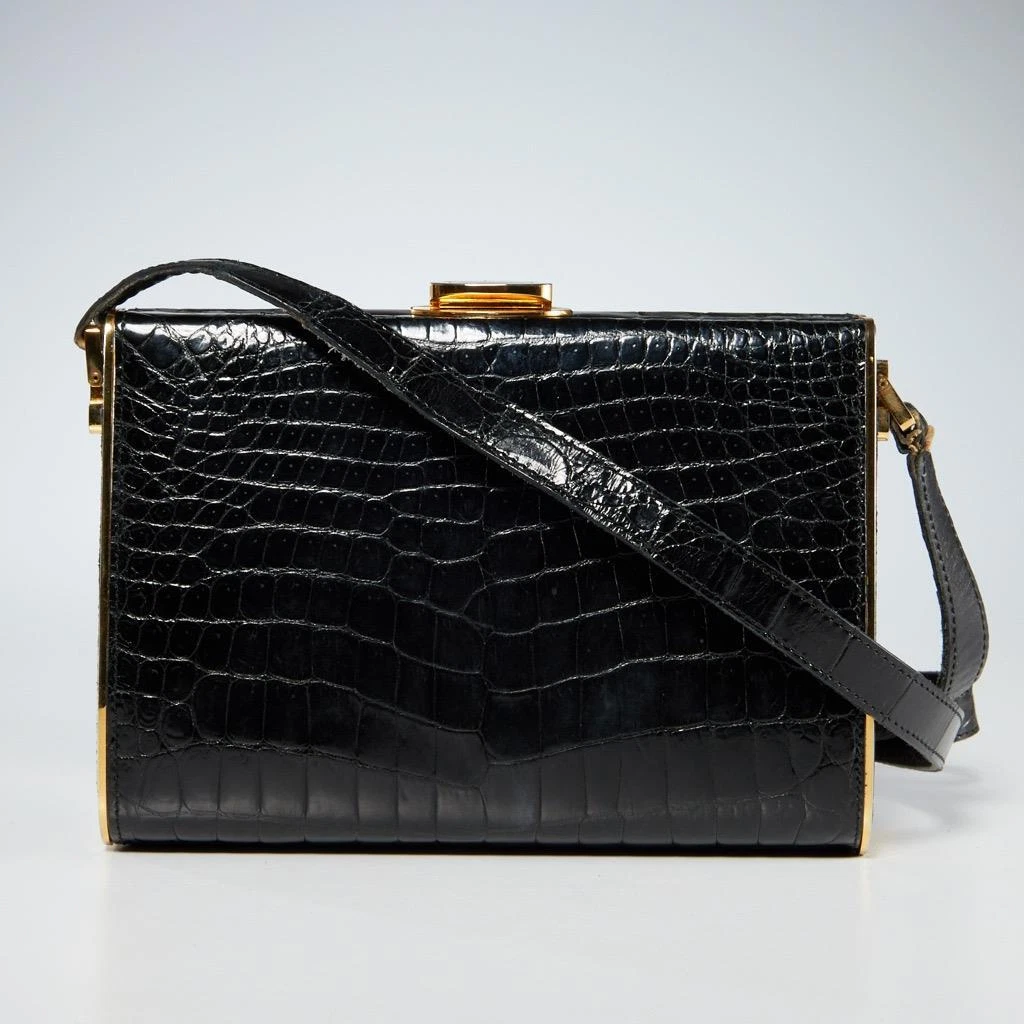 Yves Saint Laurent Vintage 1970s Black Crocodile Embossed Leather