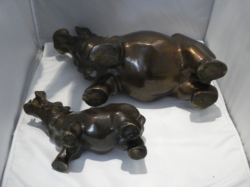 2 Bronze Nilpferde Mutter & Kind - 8 Kilo - signiert "mene" 1810-1879 Paris L383 - Bild 8 von 15