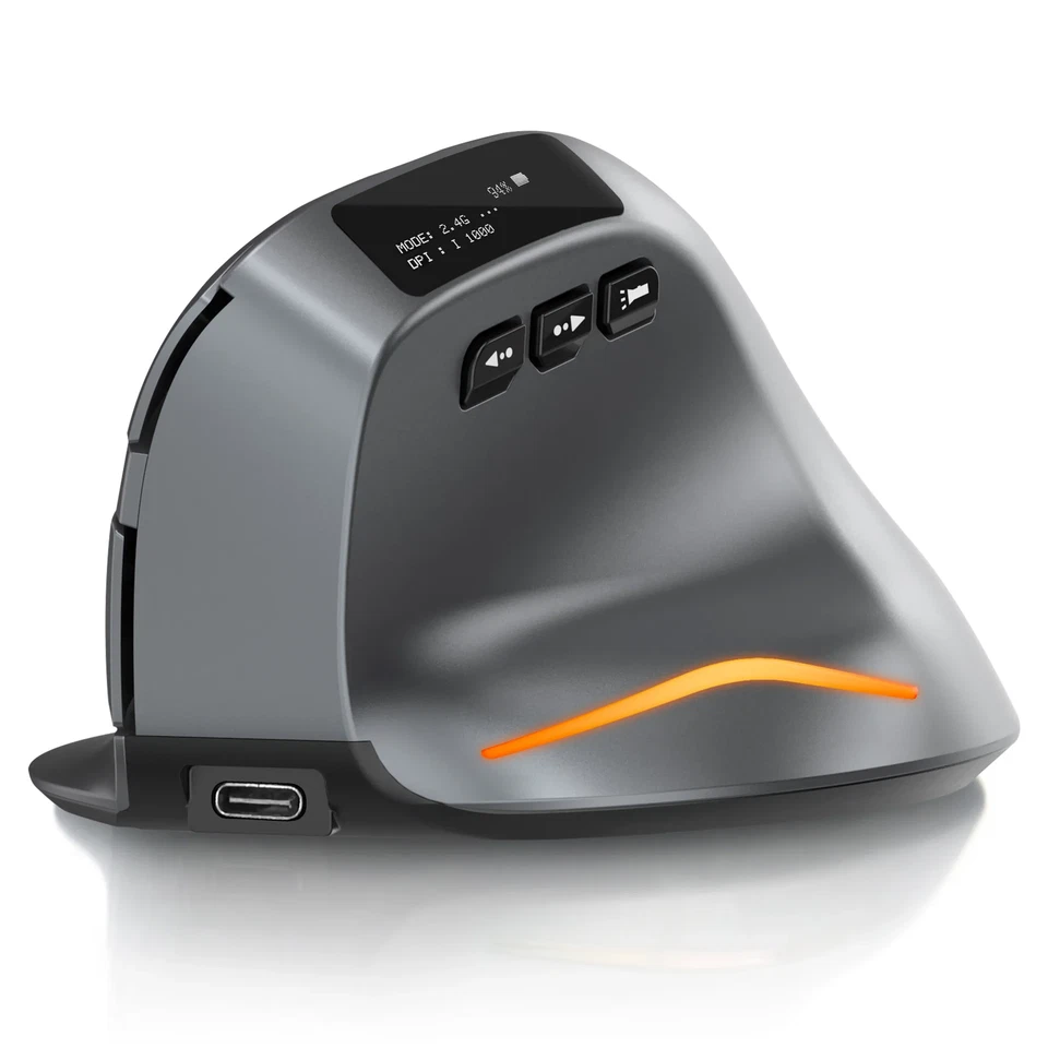 Lefon Bluetooth Vertical Mouse Wireless Ergonomic Mice with OLED Screen RGB USB - Image 2 of 4