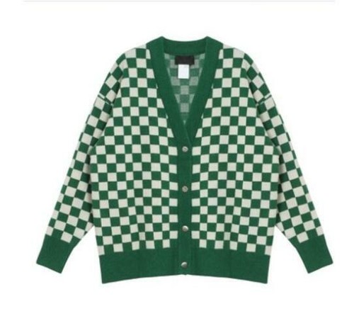 Green Plaid Kniting Cardigan Sweaters 