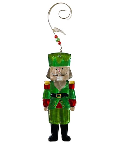 Glass Fushion by Lori Seibert 5.75 inch Glass Red Nutcracker Ornament NWT