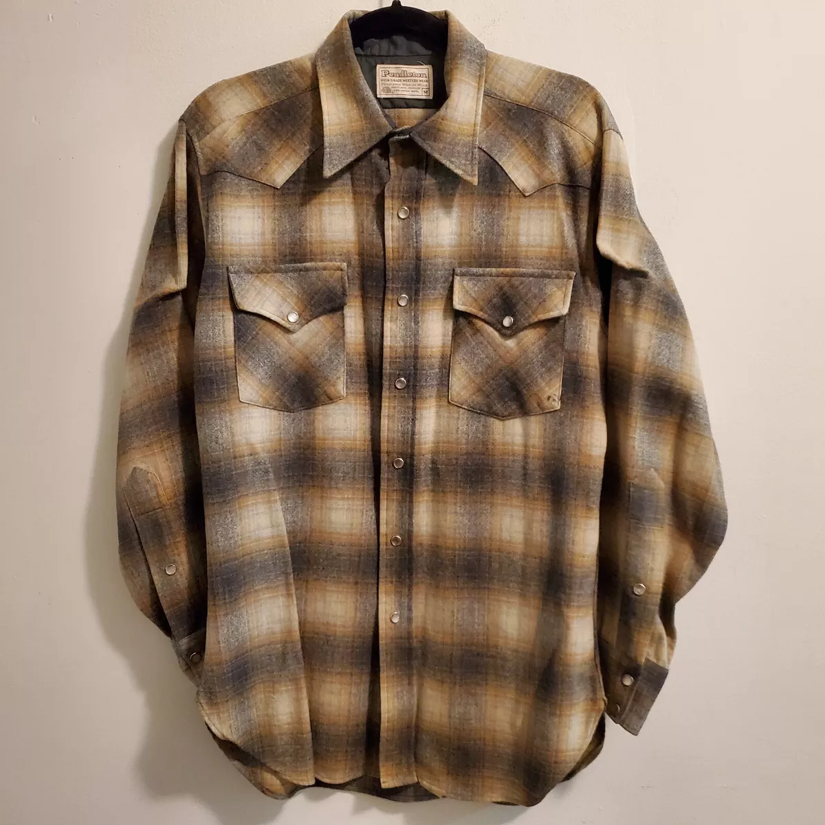 Vintage Pendleton Western Pearl Snap Virgin Wool Plaid Shirt Sz M