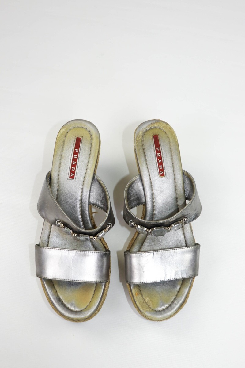 Prada Women's Vintage Y2K Silver Grey Platform Sandals Shoes | eBay