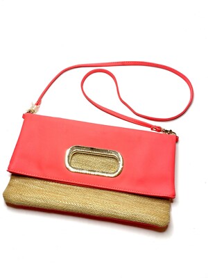 Aldo Brand Bright Pink And Jute Clutch Or Shoulder Bag