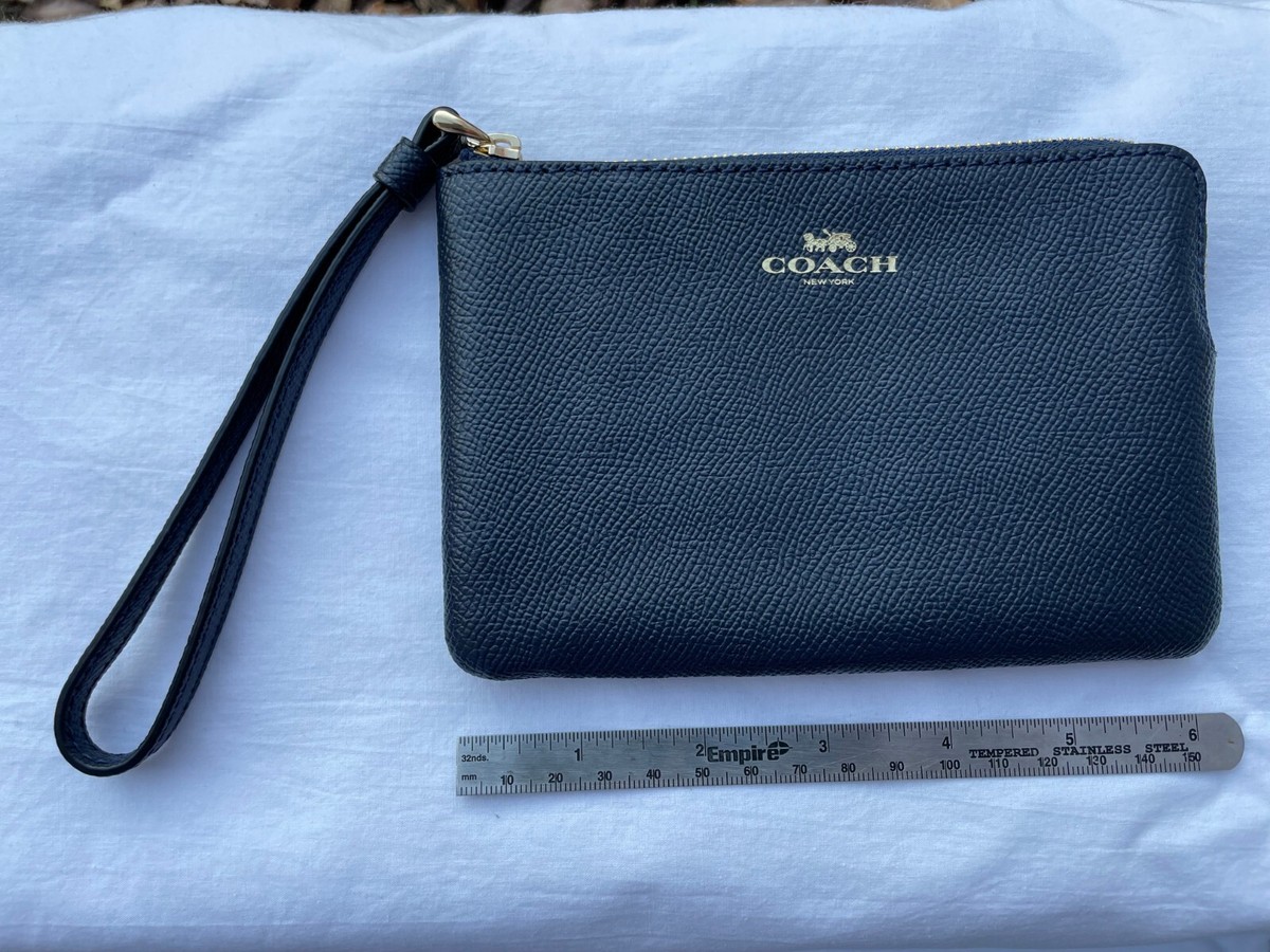 COACH WOMEN'S MIDNIGHT BLUE CROSS GRAIN LEATHER CORNER ZIP