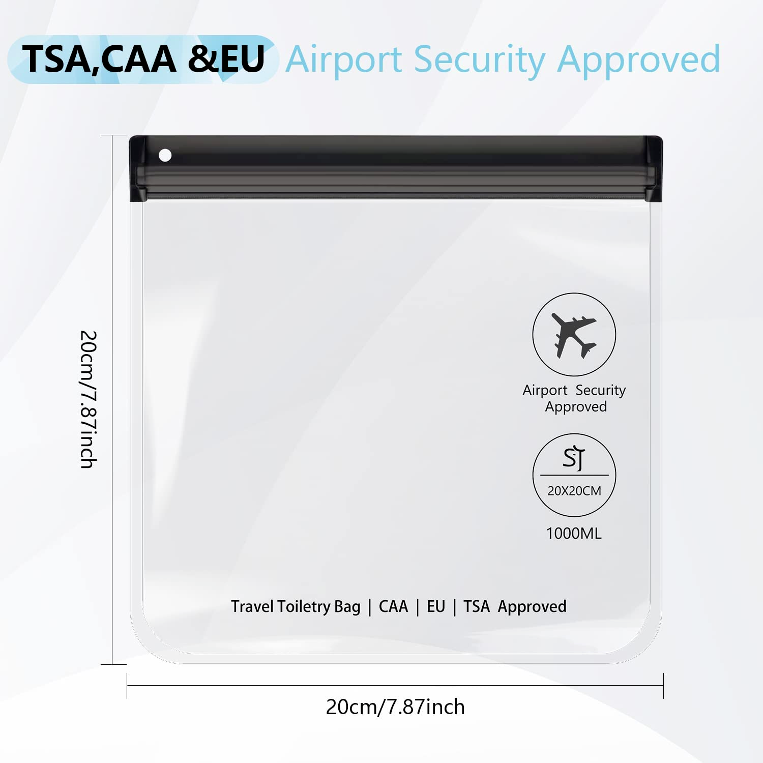 Airport Security Toiletry Liquids Bags 20X20cm Clear Zip TSA Approved