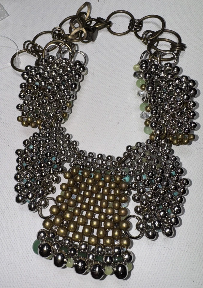 Colar Anthropologie Pam Hiran Bibb Declaração Ouro Verde Azul Prata - Imagem 3 de 3