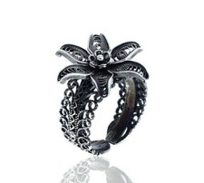 Handmade Oxidized Filigree Ring Jewelry Made of Sterling Silver, Telkari Ring
