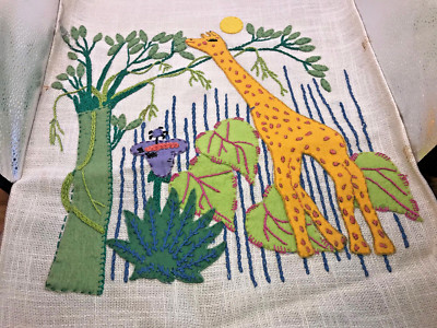 Vintage 1971 Columbia Minerva Completed Crewel Needlepoint #3110 Giraffe Spider