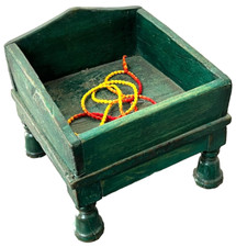 ANTIQUE HINDU HOME SHRINE DIETY DISPLAY PLATFORM DISTRESSED GREEN TURNED LEGS