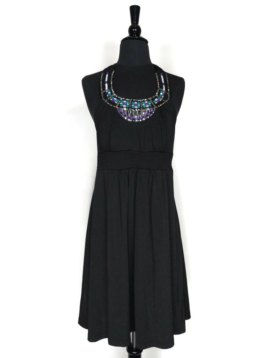Candies Black Sequin Halter Strap Sleeveless Dress Size L