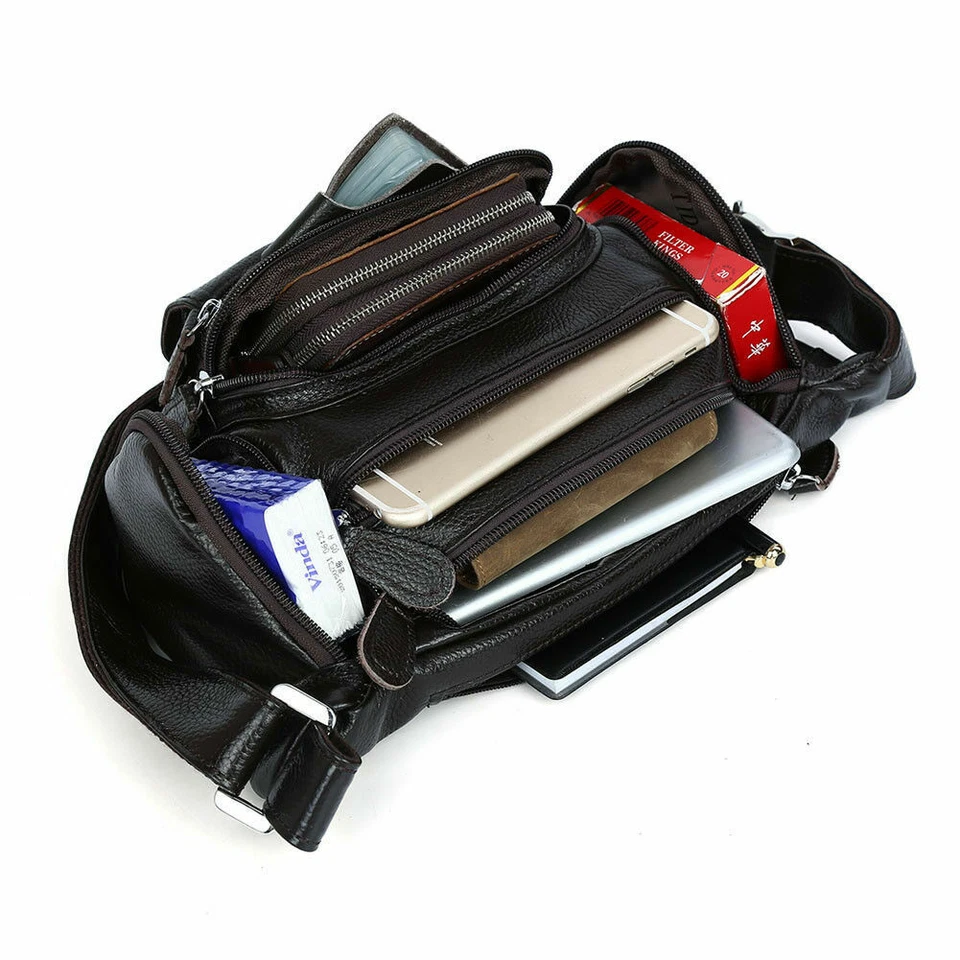 Coffee Men Real Cow Leather Small Belt Bum Bag Waist Fanny Pack Sport Backpack - image 2 of 4