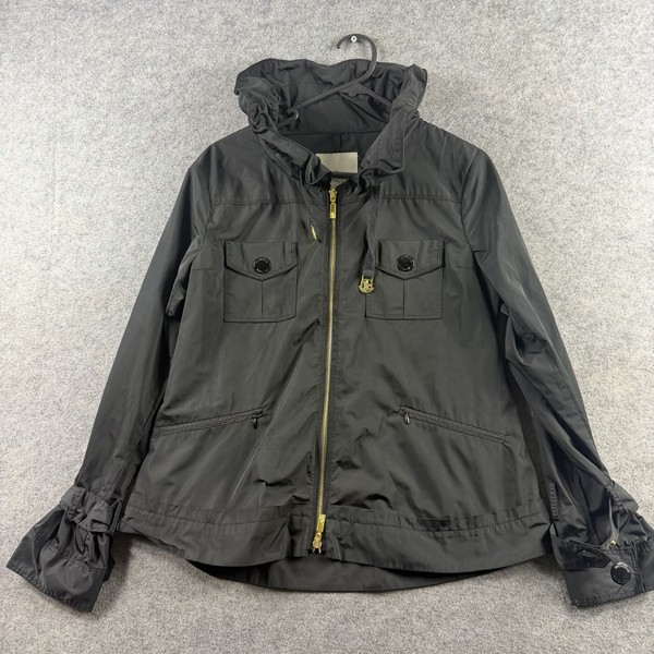 Moncler Jacket Womens Black Lightweight Windbreaker Rain Coat Gold Zip M