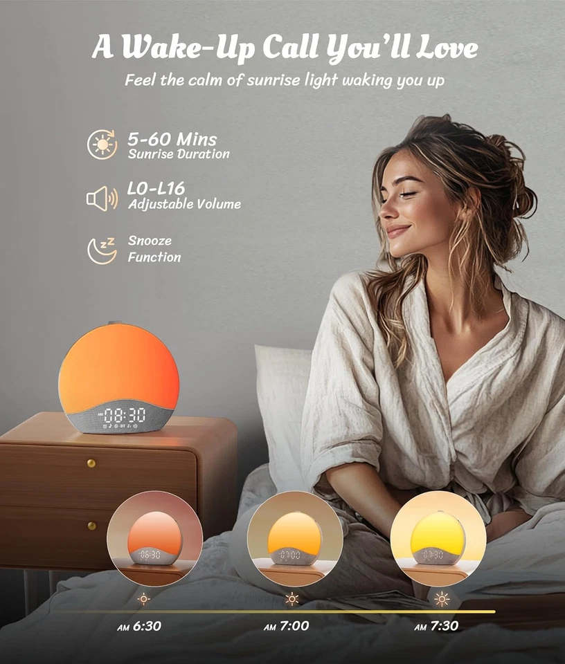 Sunrise Alarm Clock, White Noise Machine, Bluetooth Sync, 26 Sounds, 17 Night Li - Image 2 of 4
