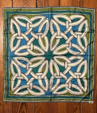 Vtg Vera Silk Scarf Square Ladybug Logo Geometric Celtic Groovy Design Green 22  