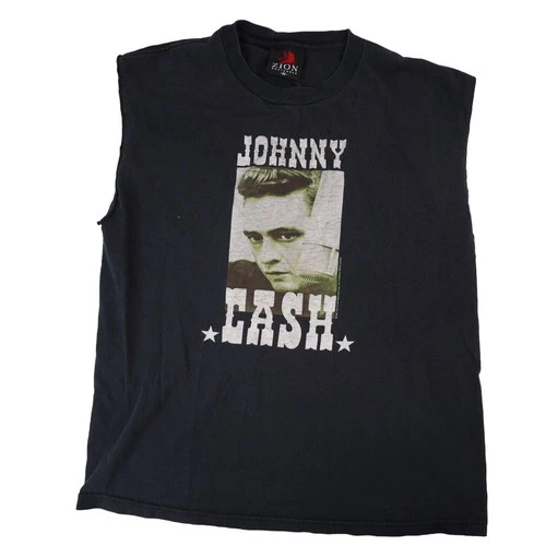 Vintage Johnny Cash Mens Medium Graphic Muscle T Shirt Black Vintage vintage concert t-shirt, vintage, size M, single stitch, B+ condition