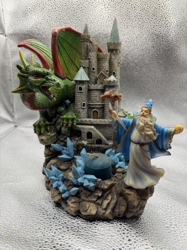 Dragon & Wizard Castle Mystical Statue Tealite Candle Holder Large Display