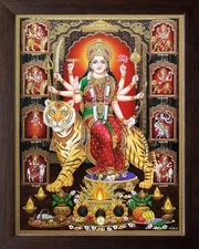 Goddess Durga Sherawali Maa with her 9 Forms Wall Decor Painting Frame