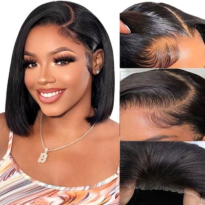 Wear and Go Glueless Bob Wig Human Hair Pre Plucked Pre Cut 4x4 Lace Closure ...
