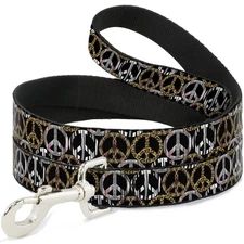 Dog Leash Peace Black/Animal Prints WIDE 1.5"