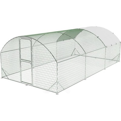 Metal Chicken Coop Large Outdoor with UV Protection Cover&Round Top Double Doors