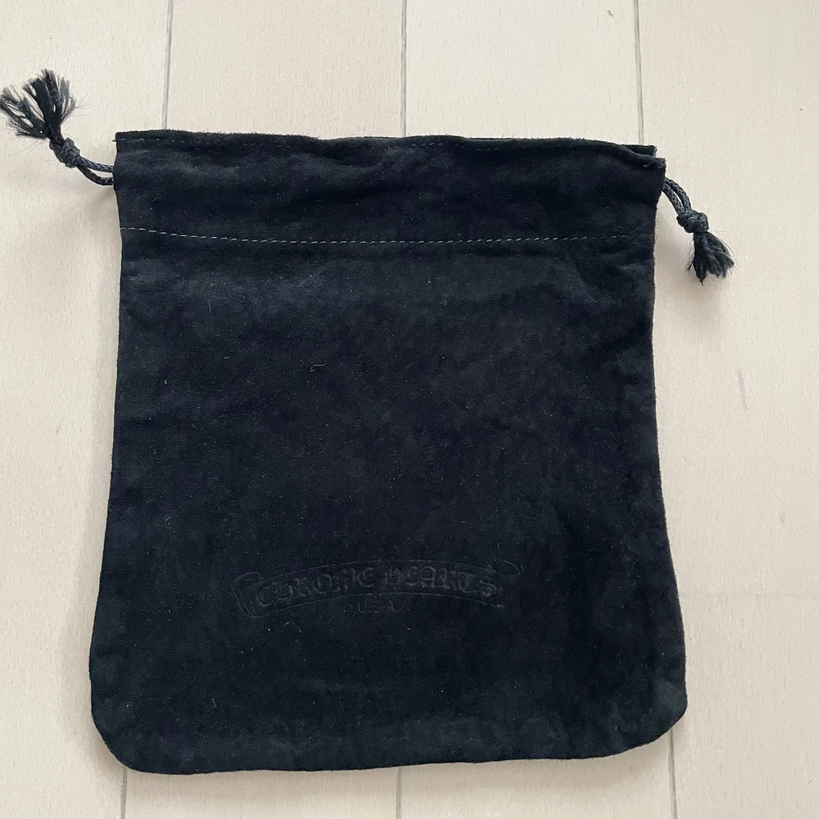CHROME HEARTS Big Jewelry pouch Suede Leather Dust Bag Rare Black Used Logo belt