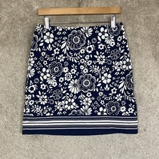 Talbots Skirt Womens 6 Blue White Floral Cotton Blend Side Zip Lined- 5033
