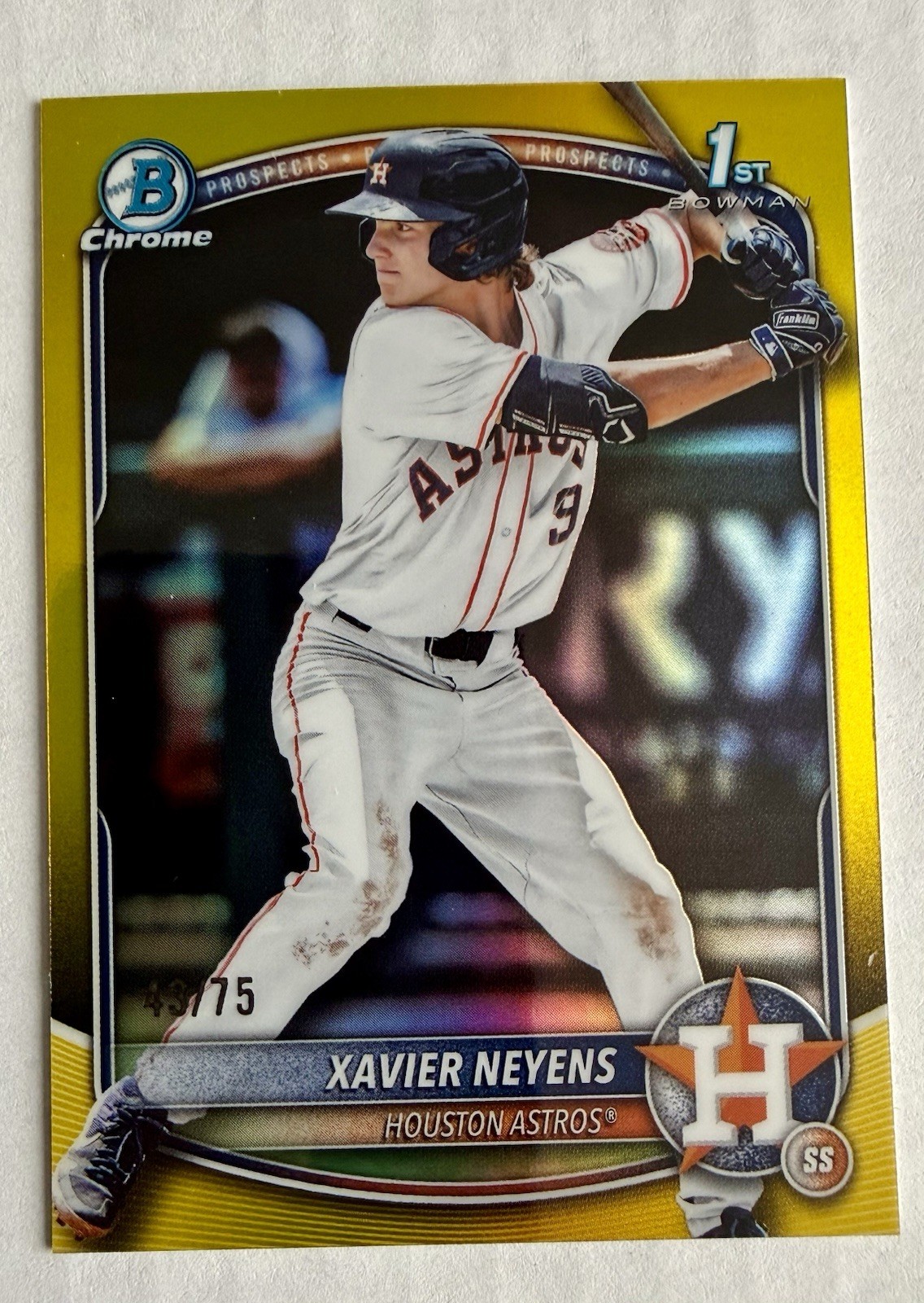 2025 Bowman Chrome Draft Xavier Neyens Yellow Refractor /75 Astros 1st Bowman