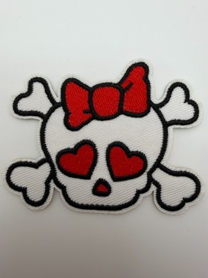 Halloween Skull Girl Doll Heart Eyes Bow Cute Scary Iron-on Patch