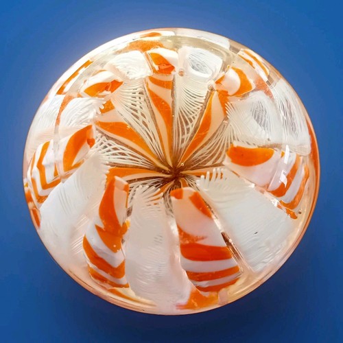 Vintage Murano Latticino Zanfirico Ribbon Orange White Clear Paperweight Ex Con - Picture 12 of 13