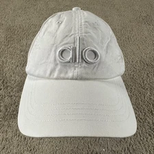 Alo Yoga Hat Cap Strap Back Womens One Size White Cotton Logo Athleisure