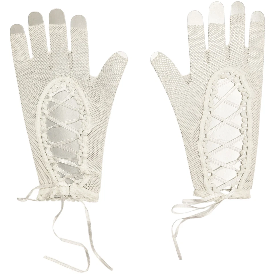 Fingerless Fishnet Gloves Lace Up Wrist Length Black or White GLF - Image 4 of 4