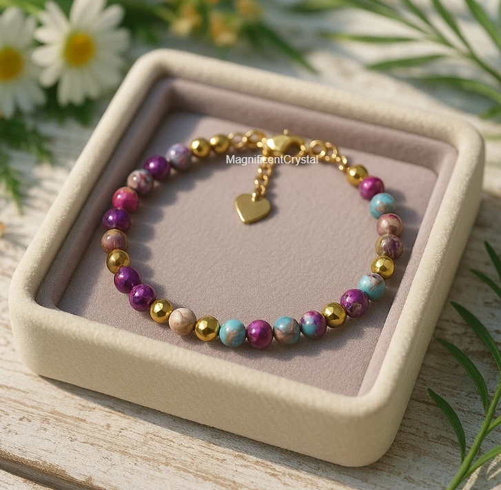 Pulsera de jaspe galaxia hecha a mano cuentas minimalistas boho mujeres joyería regalo de Navidad Foto 4 de 4