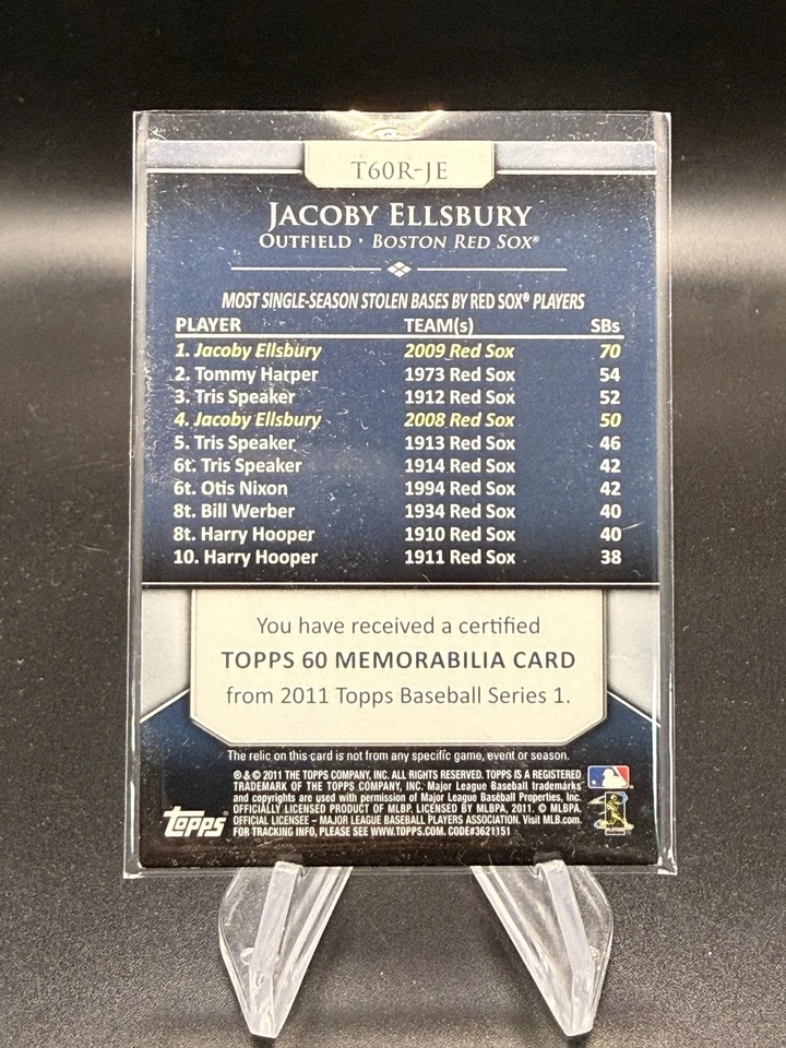 2011 Topps #T60R-JE Jacoby Ellsbury Topps 60 Relics - Image 2 of 2