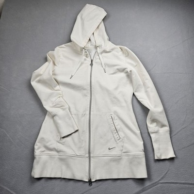 Nike Sweatshirt Womens L 12-14 Fit Dry Off White Full Zip Hoodie Long Sleeve Top