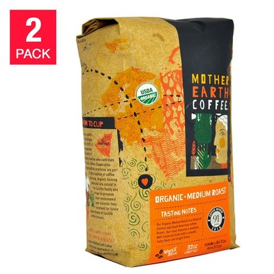 Mother Earth Organic Medium Roast Whole Bean Coffee 2 lb, 2-pack