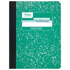 Composition Notebook, Wide Ruled Paper, 7-1/2" x 9-3/4", 1 Pack Green Marble