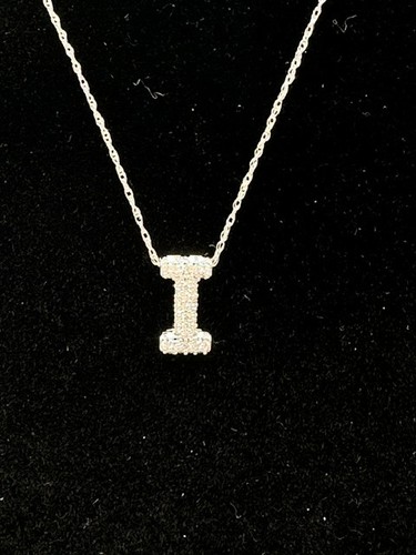 $1,800 10K Gold .25CT Natural White Diamond Cluster Letter "I" Slide Necklace