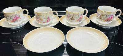 VINTAGE Kahla Tea Set of 4 Cups & 6 Saucers Floral Pattern made in Germany RARE